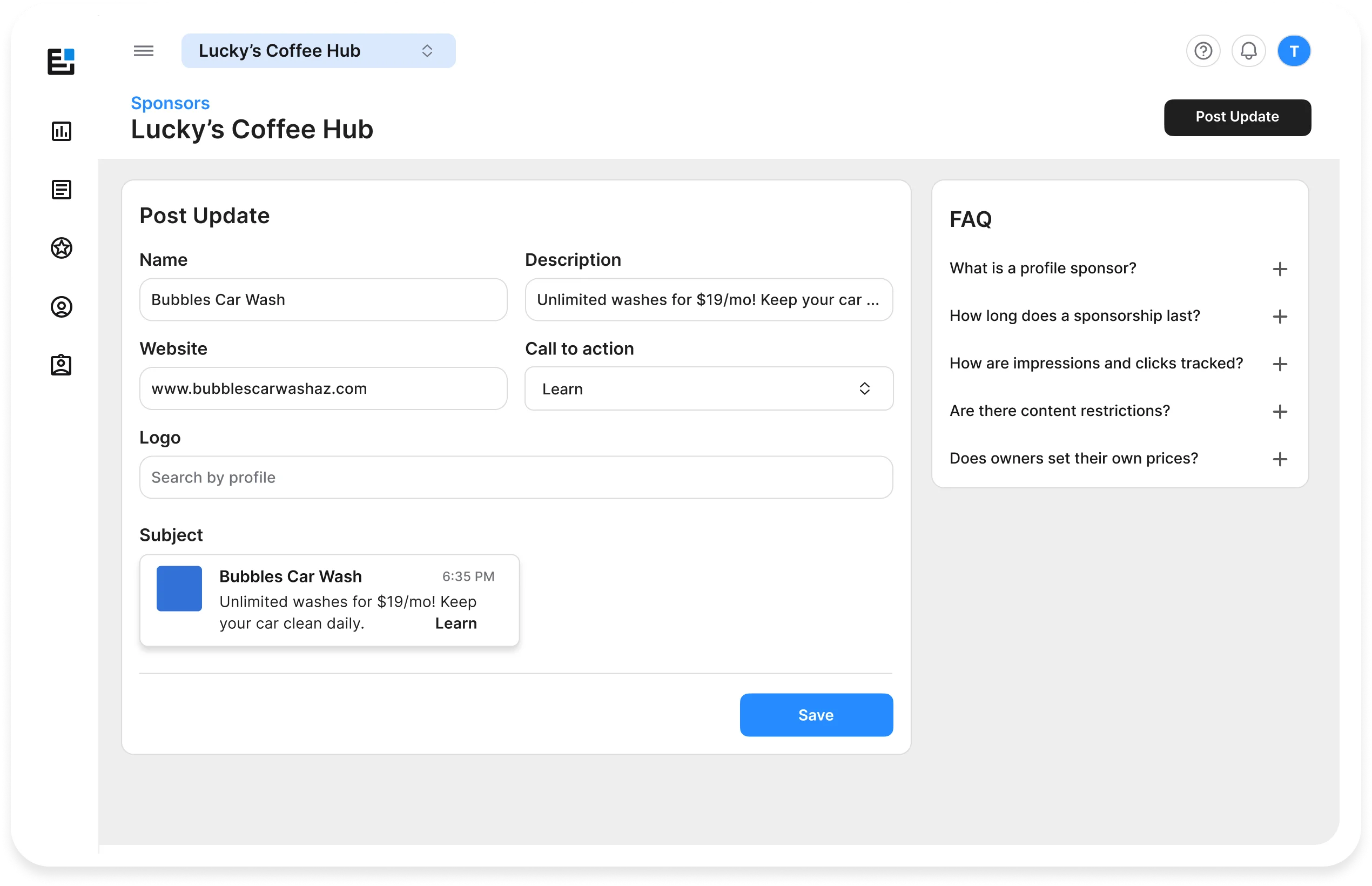 SimplyNotified sponsorship and revenue reporting interface