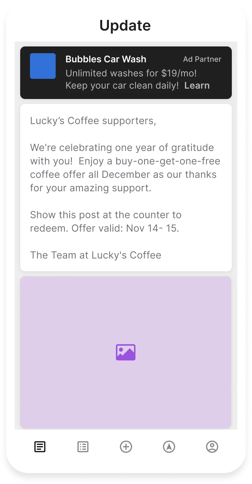 SimplyNotified mobile app showing sponsorship revenue