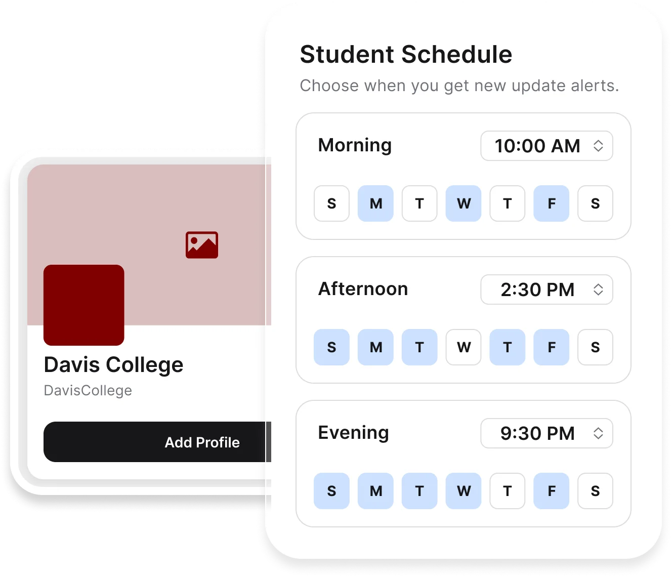 Student interface mockup